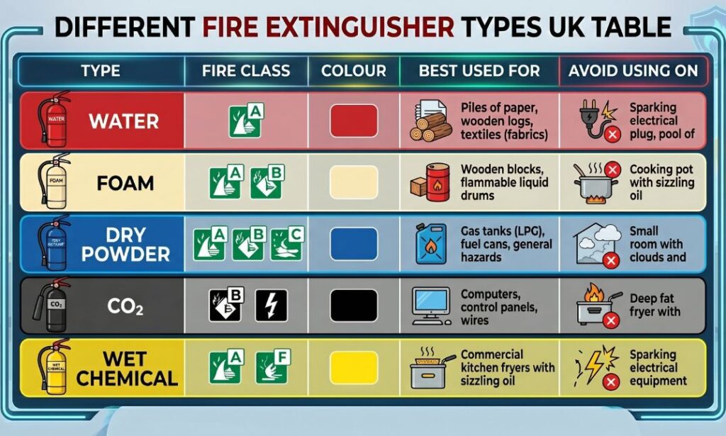 Different Fire Extinguisher Types UK: Full Guide