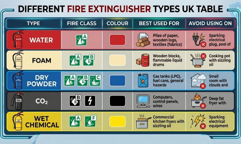 different fire extinguisher types uk